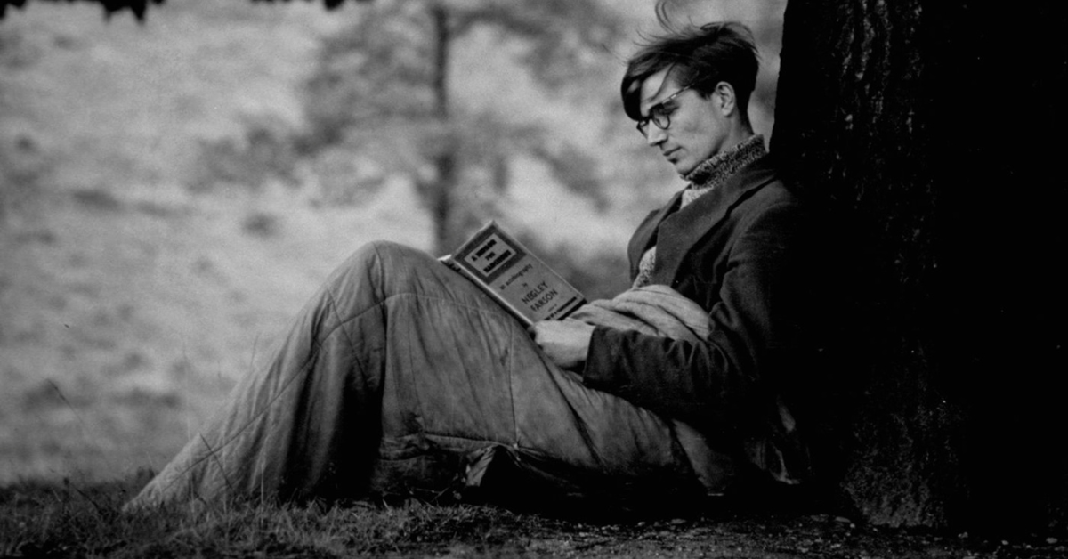A man under a tree reading a book.